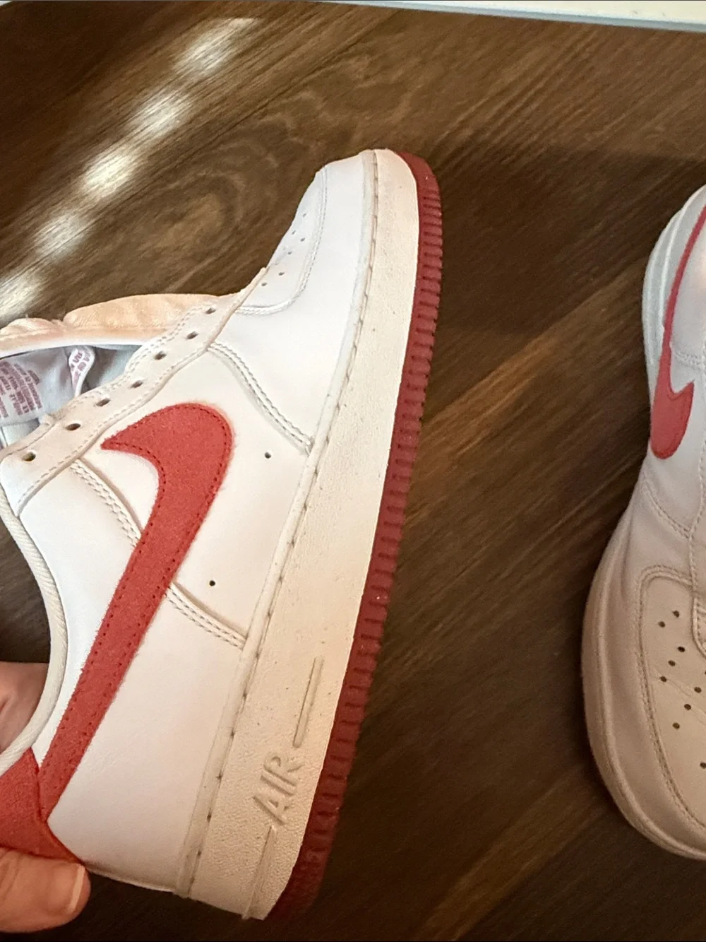 Nike Women’s White and Red Low-Top Air Force one sneakers, red dragon 07 size 10